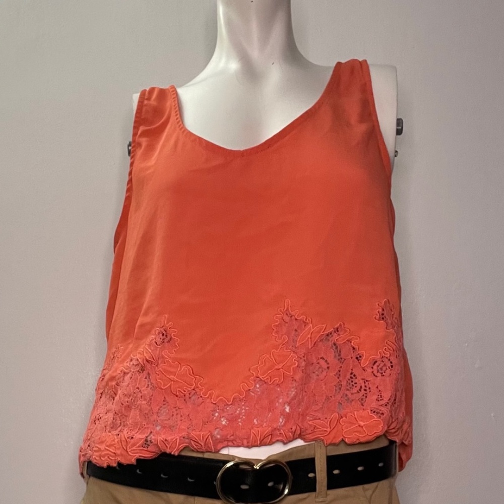 Elodie womens xl coral lace bottom crop tank top